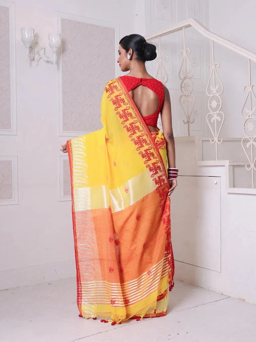 Yellow Cotton Saree - Bengali Style | Indian Wedding Sarees