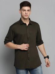 Men Green Solid Casual Shirt-CARLOKNITS-3224-Olive