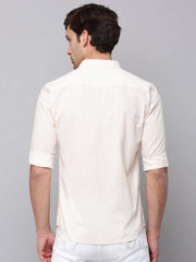 Men Cream Printed Casual Shirt-HARPERPRINT-1698-Cream