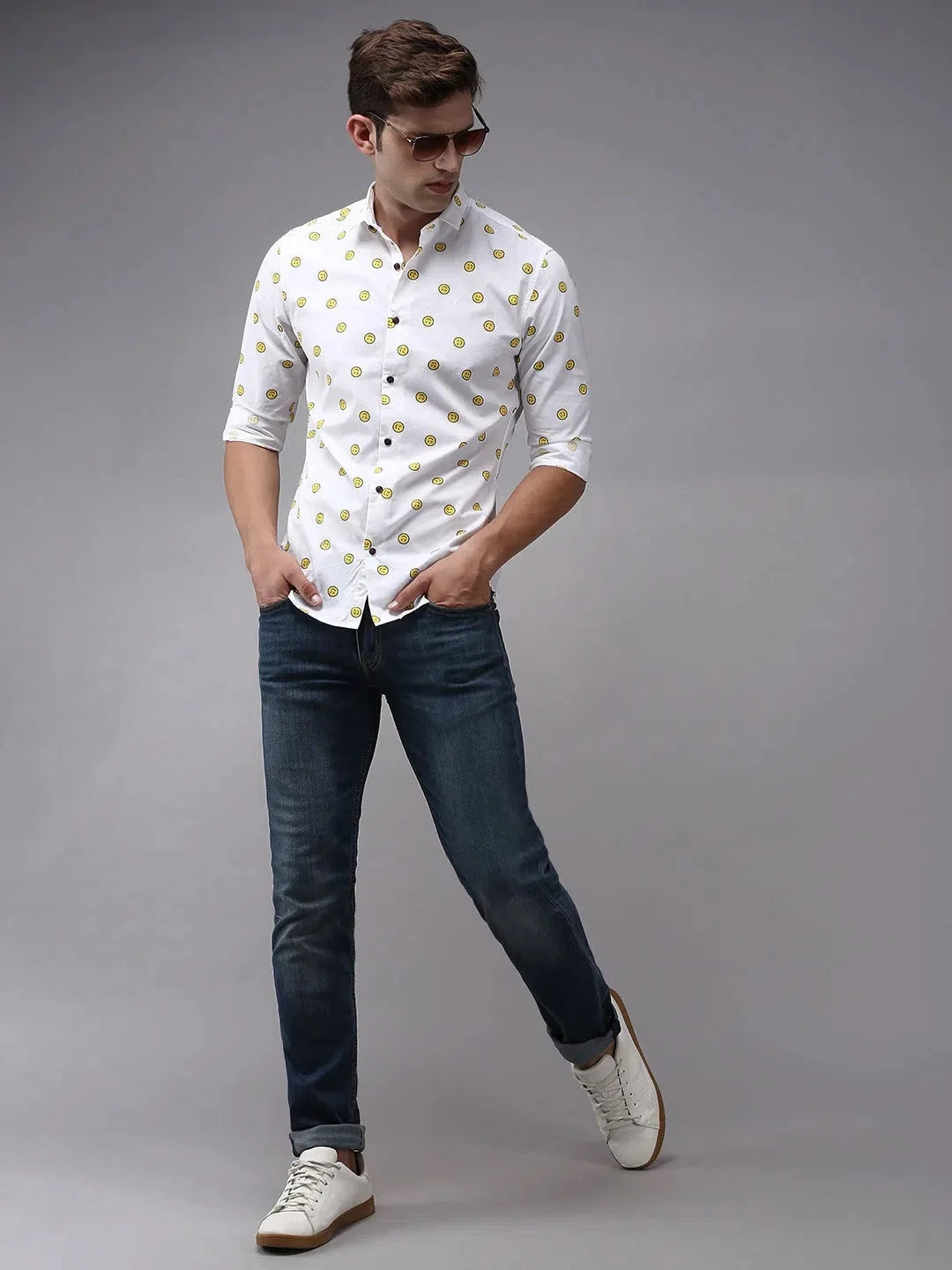 Stylish White Printed Cotton Mens Shirt | Casual Style