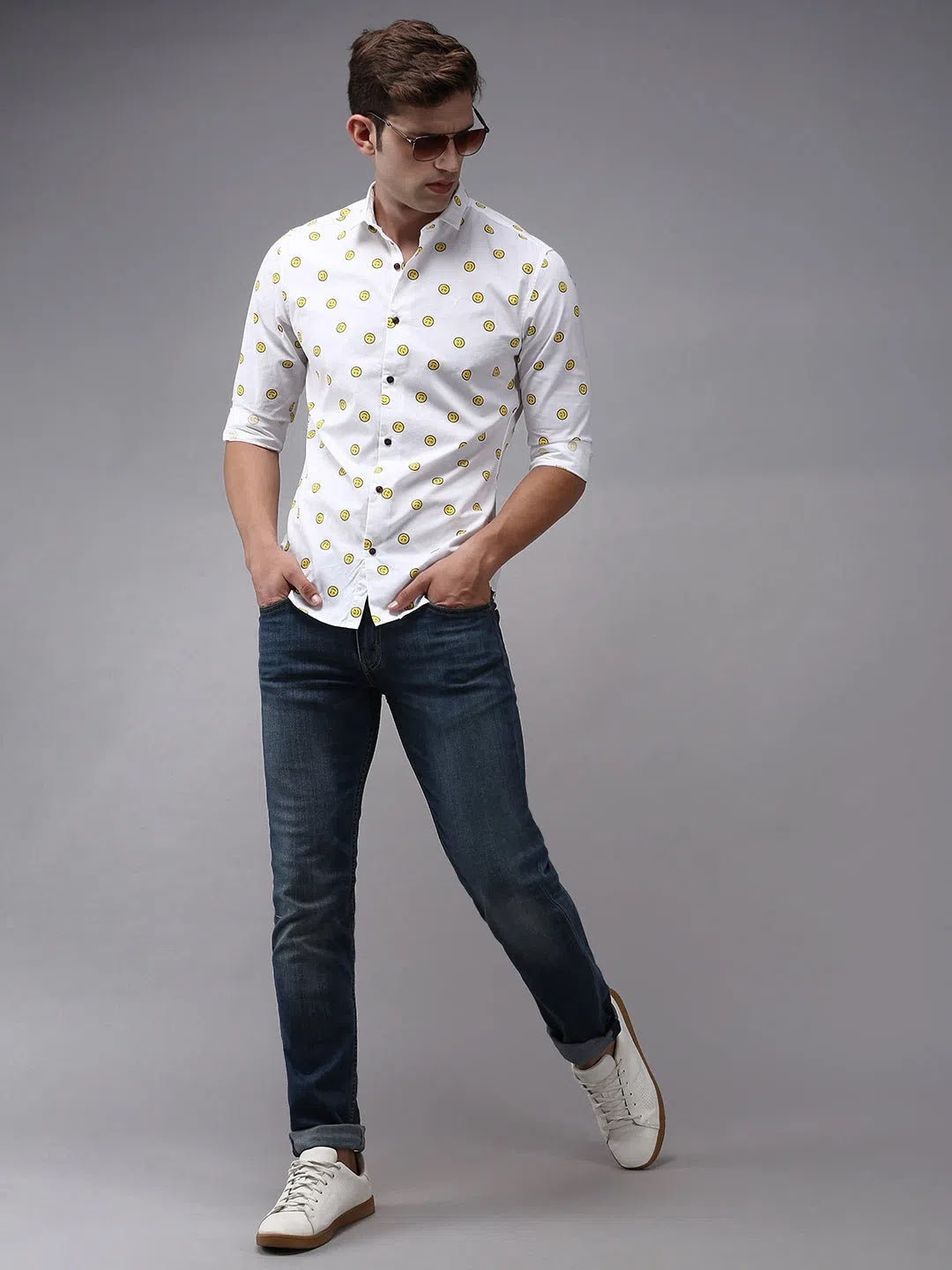 Stylish White Printed Cotton Mens Shirt | Casual Style