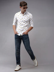 Men White Printed Casual Shirt-ORIGINPRINT-1738-White