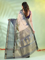 Navy Blue Cotton Saree With Ethnic Motifs-MA66BCT431080054