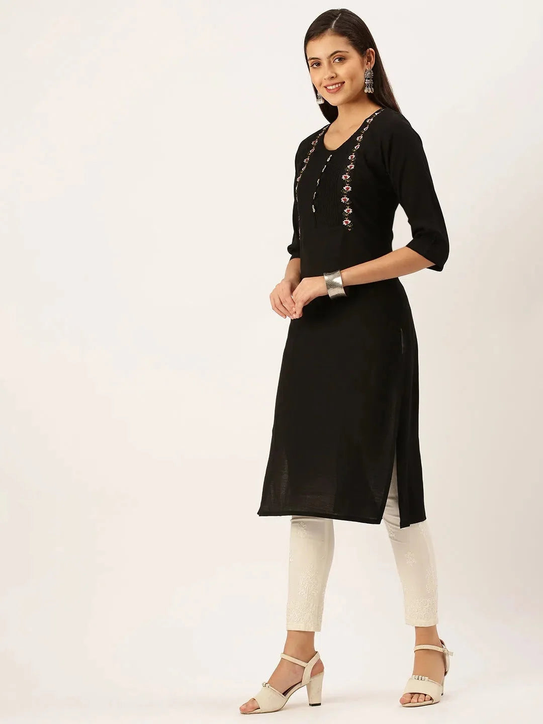 Black Embroidered Cotton Kurta | Women's Indian Kurta Online