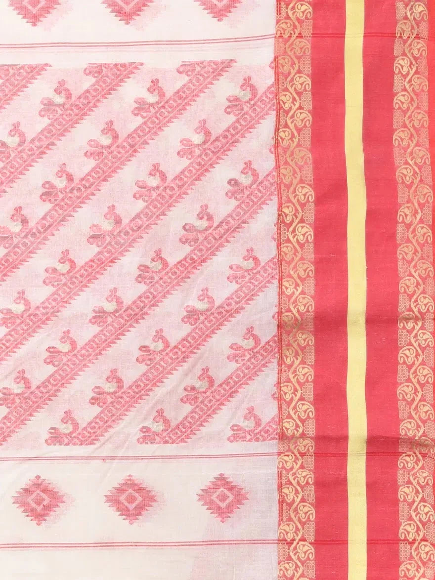 Beige Cotton Handwoven Indian Sari with Zari