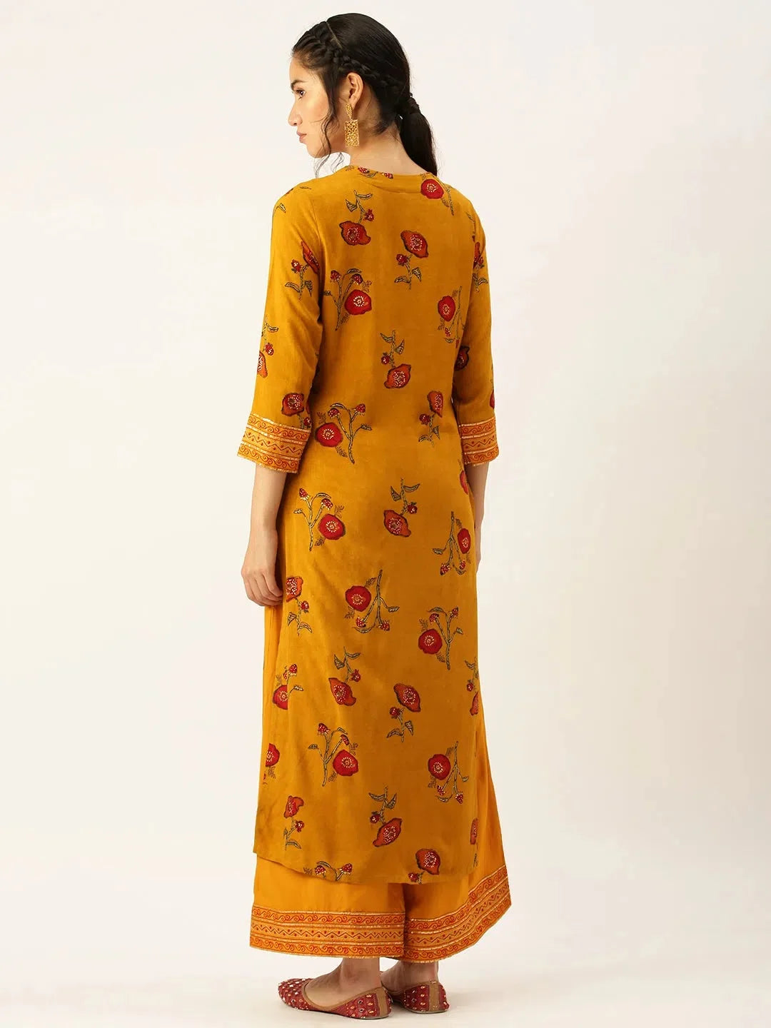 Mustard Floral Kurta Set | Women's Cotton Kurta Sets Online