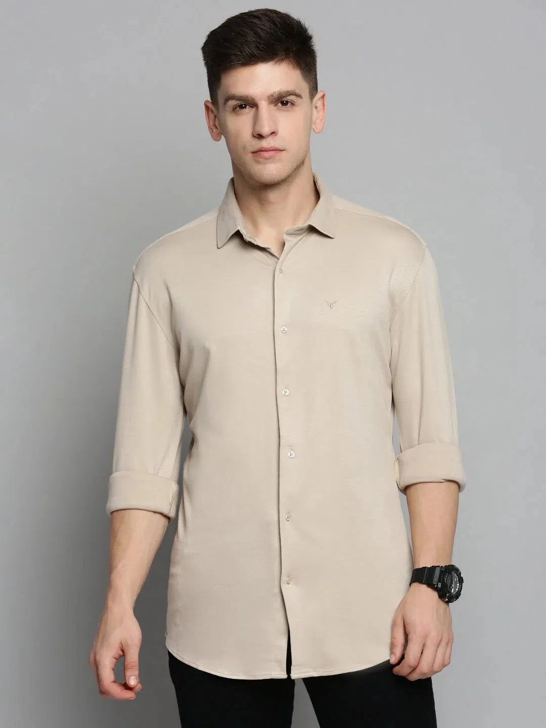 Beige Cotton Mens Shirt - Solid Casual Shirt | DesiQlo