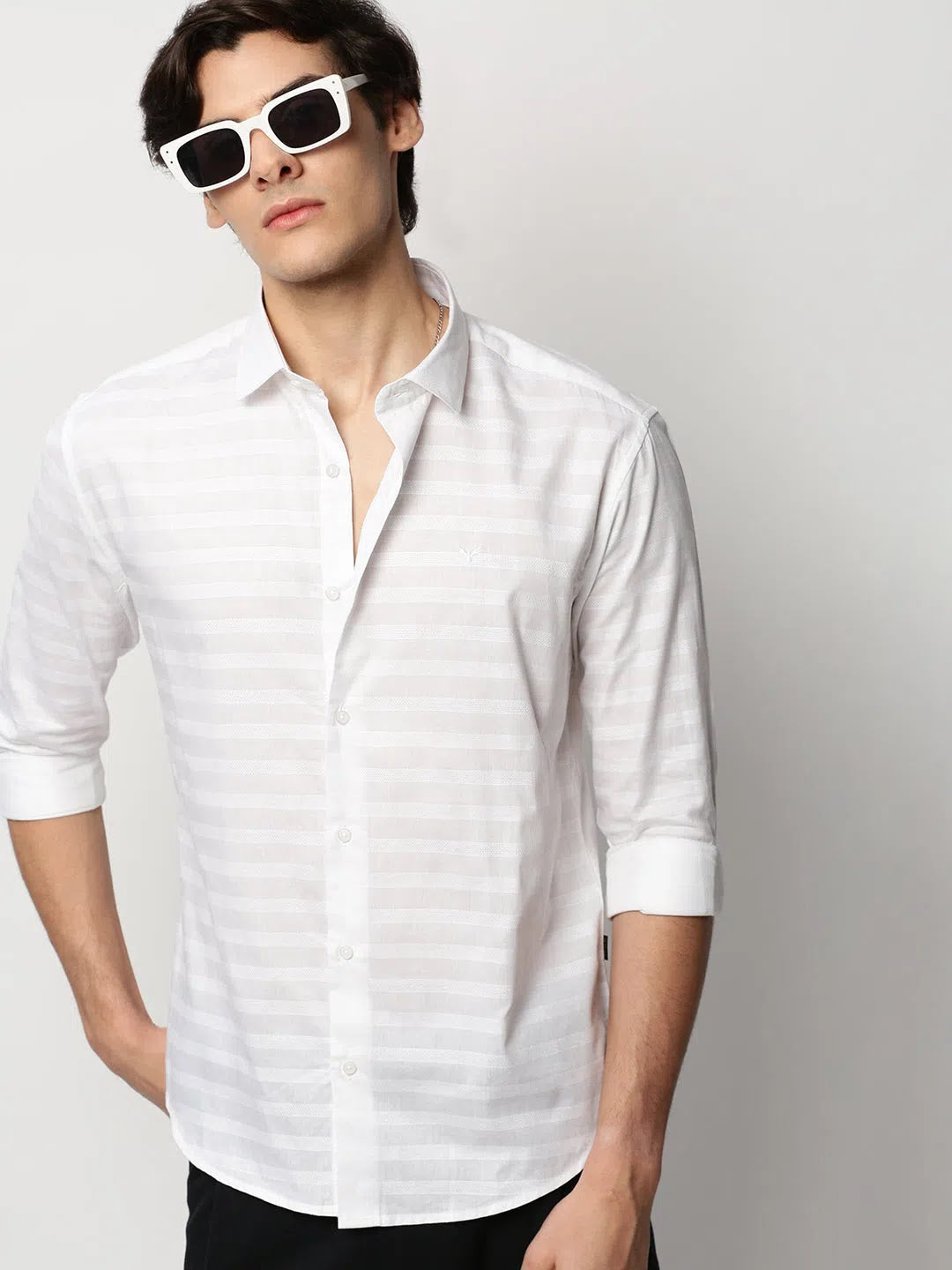White Striped Mens Shirt | Casual Cotton Shirts