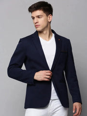 Men Navy Solid Blazer-LBR-4500-Navyblue