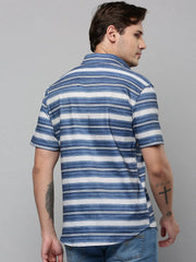 Men Blue Striped Casual Shirt-SPUNIMPORTSTRIRE-4688-Blue