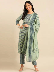 Women's Sea Green Printed Kurta Set-BCMD-99eagreen