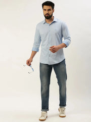 Men Blue Solid Casual Shirt-ATHERKNITS-4995-Blue