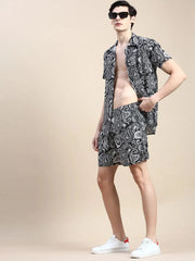Men Black Printed Casual Co ord Set-AM-90-06-Black