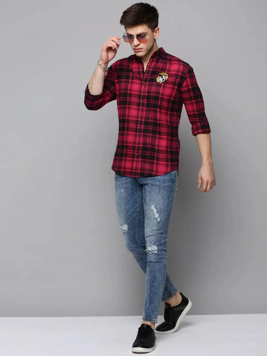 Purple Checked Mens Shirt - Casual Cotton Shirt | DesiQlo