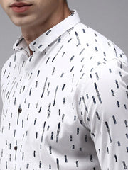 Men White Printed Casual Shirt-OMANPRINT-1566-White