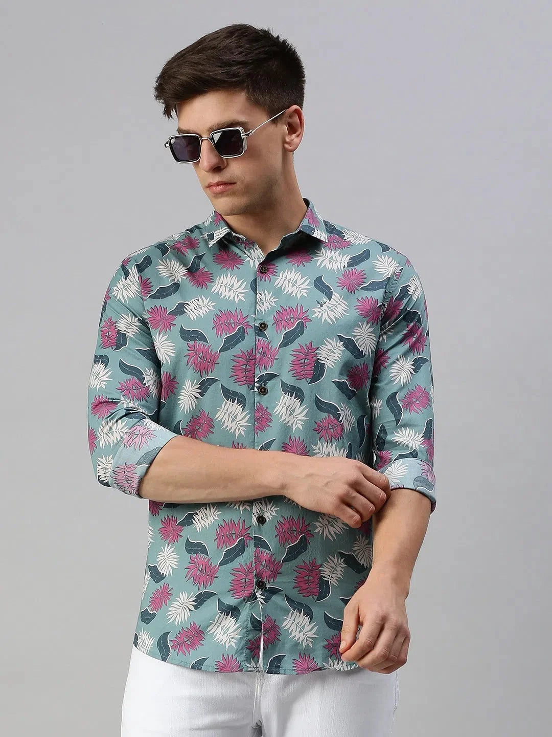 Men Green Printed Casual Shirt-EECOPRINT-2054-Seagreen