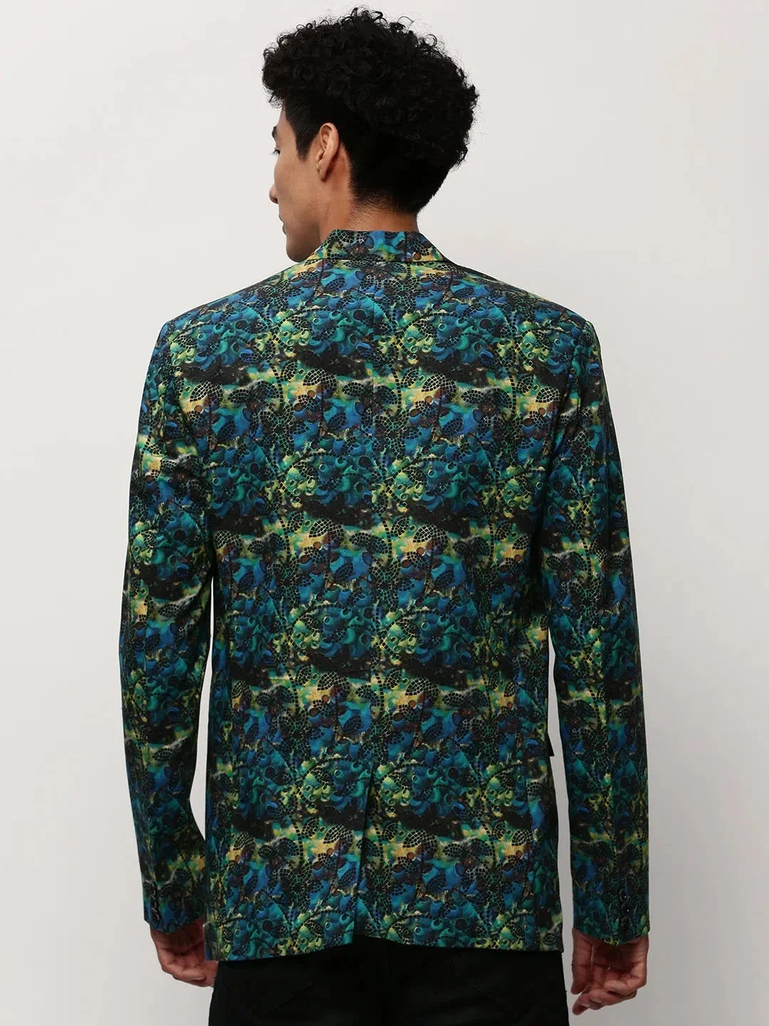 Blue Printed Casual Blazer | Nehru Jacket Wedding - DesiQlo