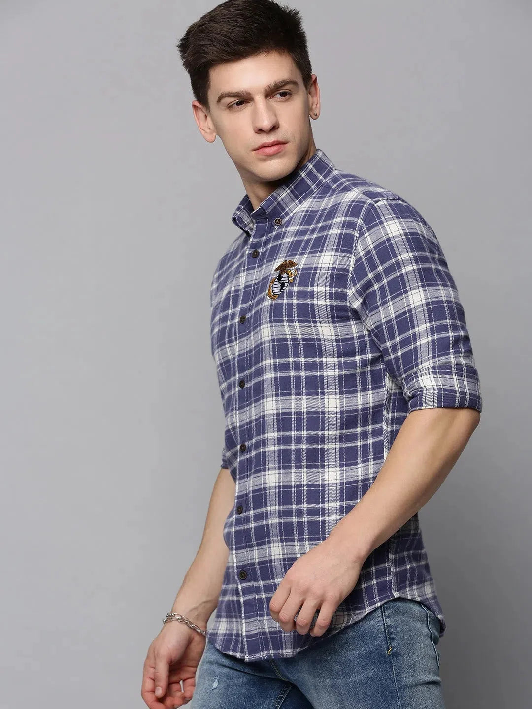 Men's Blue Checked Cotton Shirt | Stylish Casual Wear