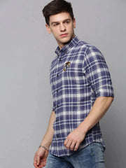 Men Blue Checked Casual Shirt-COLLINSCHECKS-4041-Blue