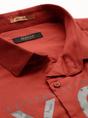 Men Rust Printed Casual Shirt-JINATWILL-4734-Rust