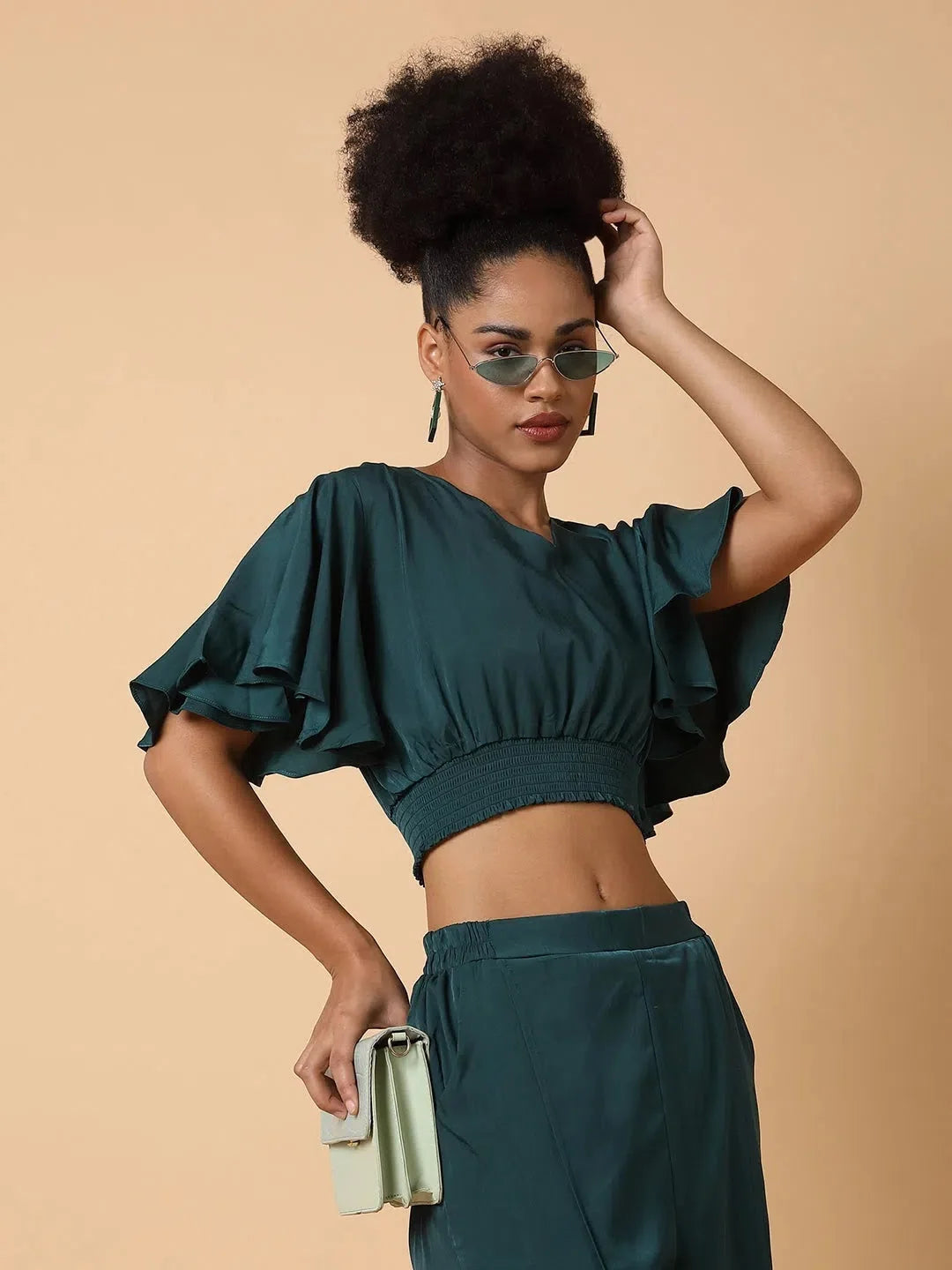 Green Solid Co Ords | Women's Viscose Two Piece Sets