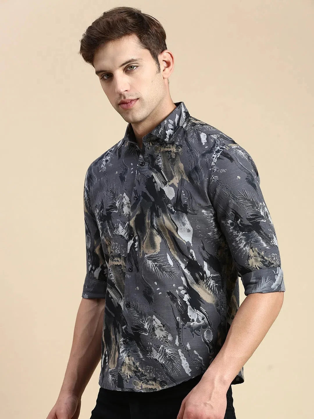 Stylish Grey Printed Mens Shirt - Casual Cotton Shirt | DesiQlo