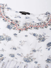 Women White Floral Anarkali Kurta-TF-123-White