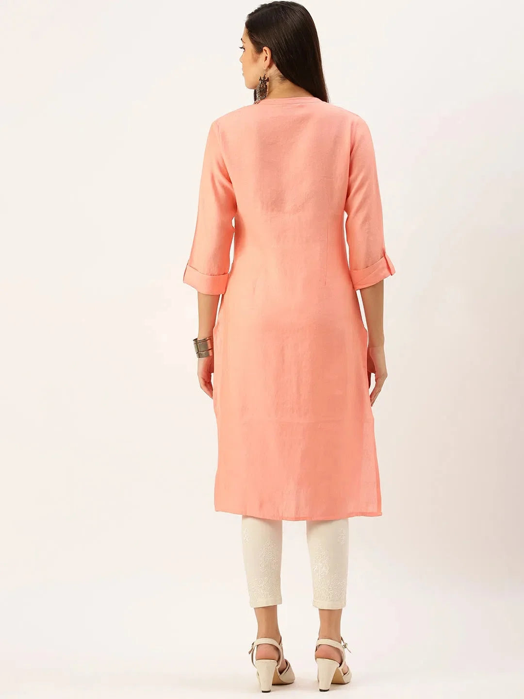 Peach Solid Straight Cotton Indian Kurta for Women Stylish