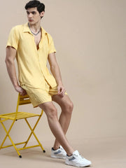 Men Yellow Solid Casual Co ord Set-AM-90-20-Yellow