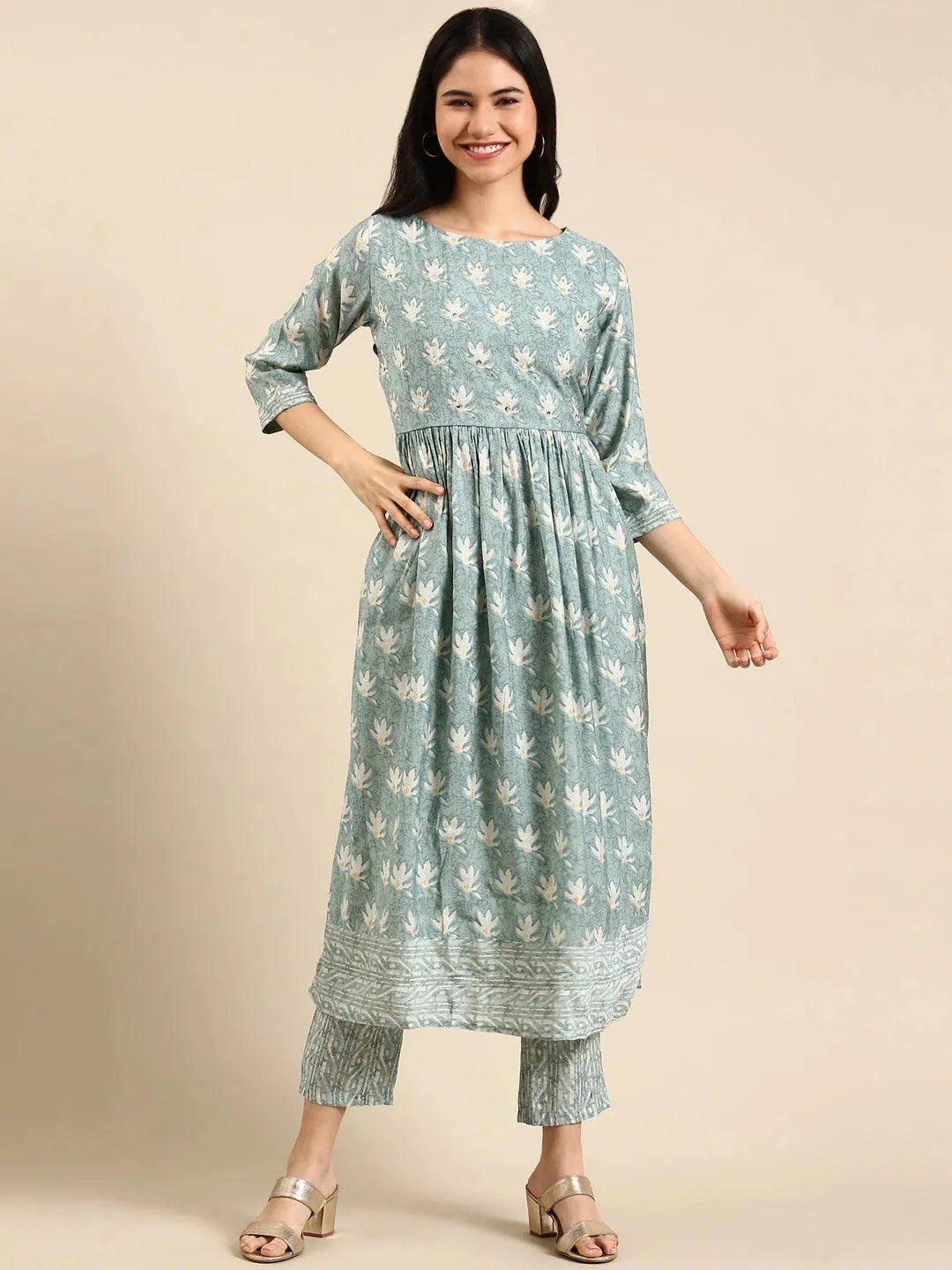 Sea Green Printed Kurta Set | Women's Indian Kurta Sets