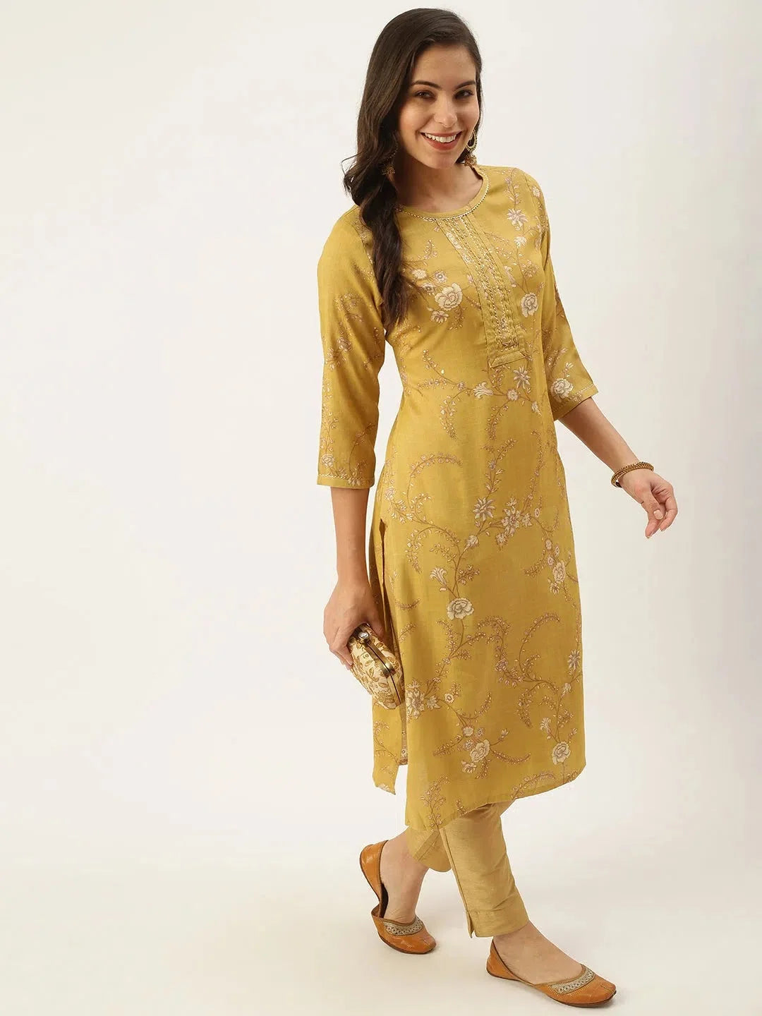 Women's Yellow Printed Straight Kurta | Indian Kurta for Women