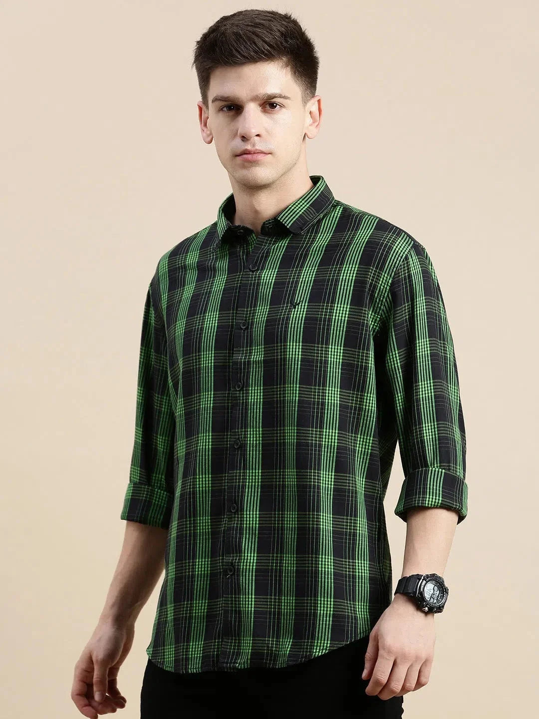 Stylish Black Checked Mens Shirt - Cotton Casual Shirt | DesiQlo