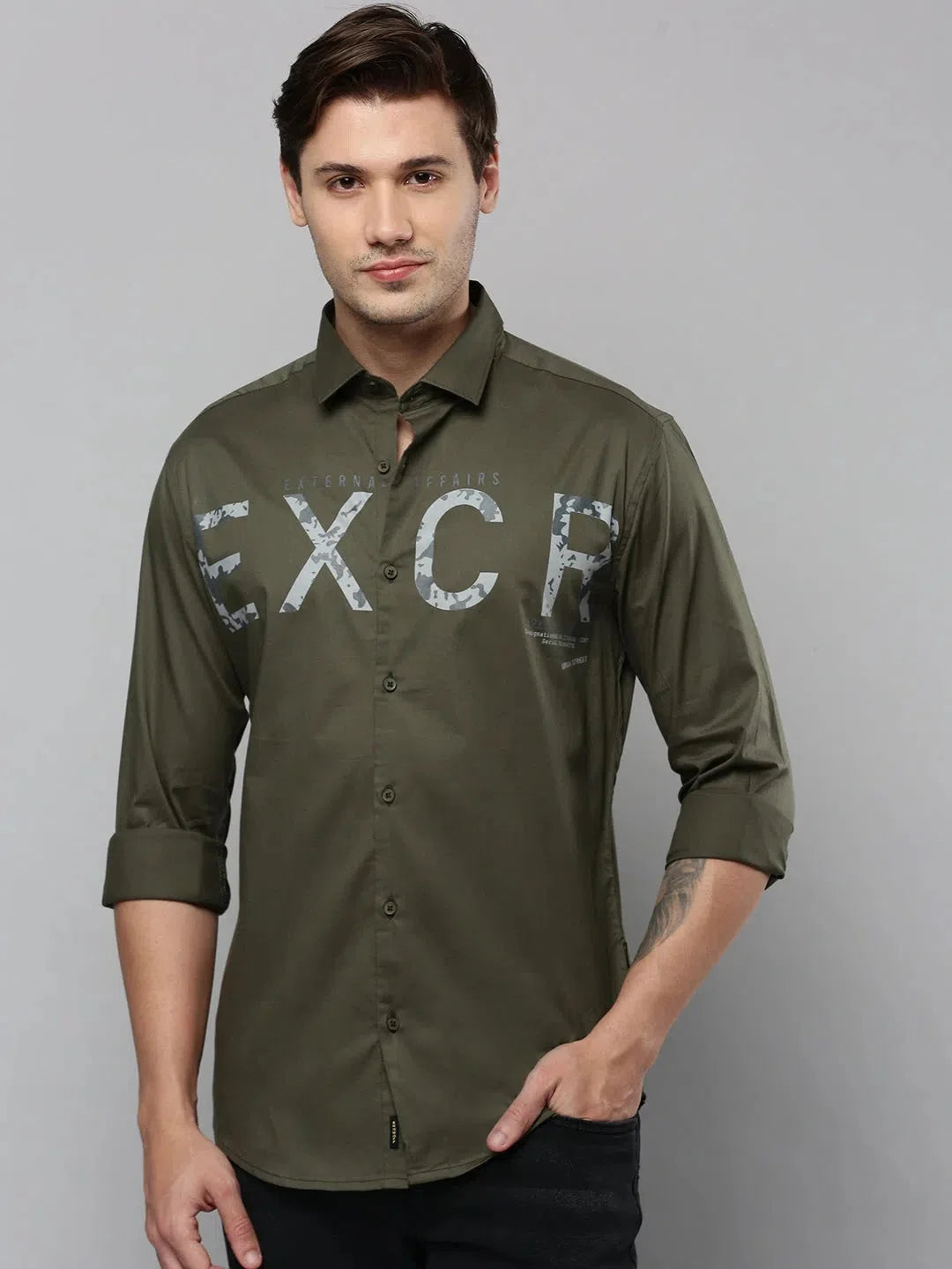 Men's Green Printed Cotton Shirt | Casual Mens Shirt