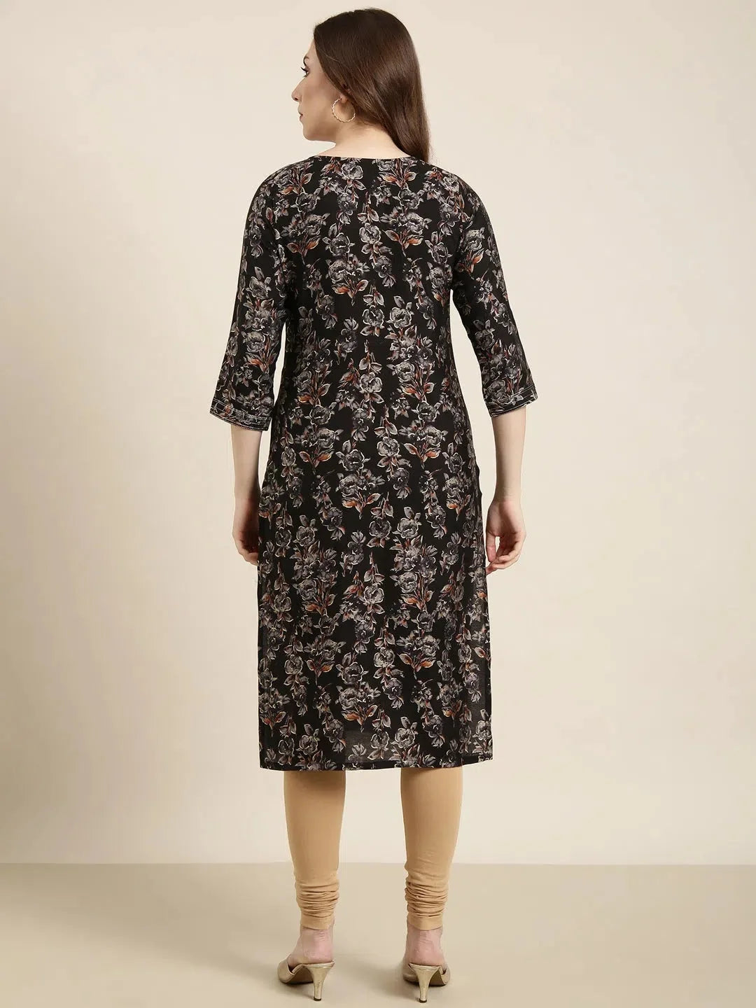 Black Floral Print Cotton Kurta | Women's Indian Kurtis Online