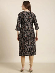 Women Straight Black Floral Kurta-HO-1449-Black