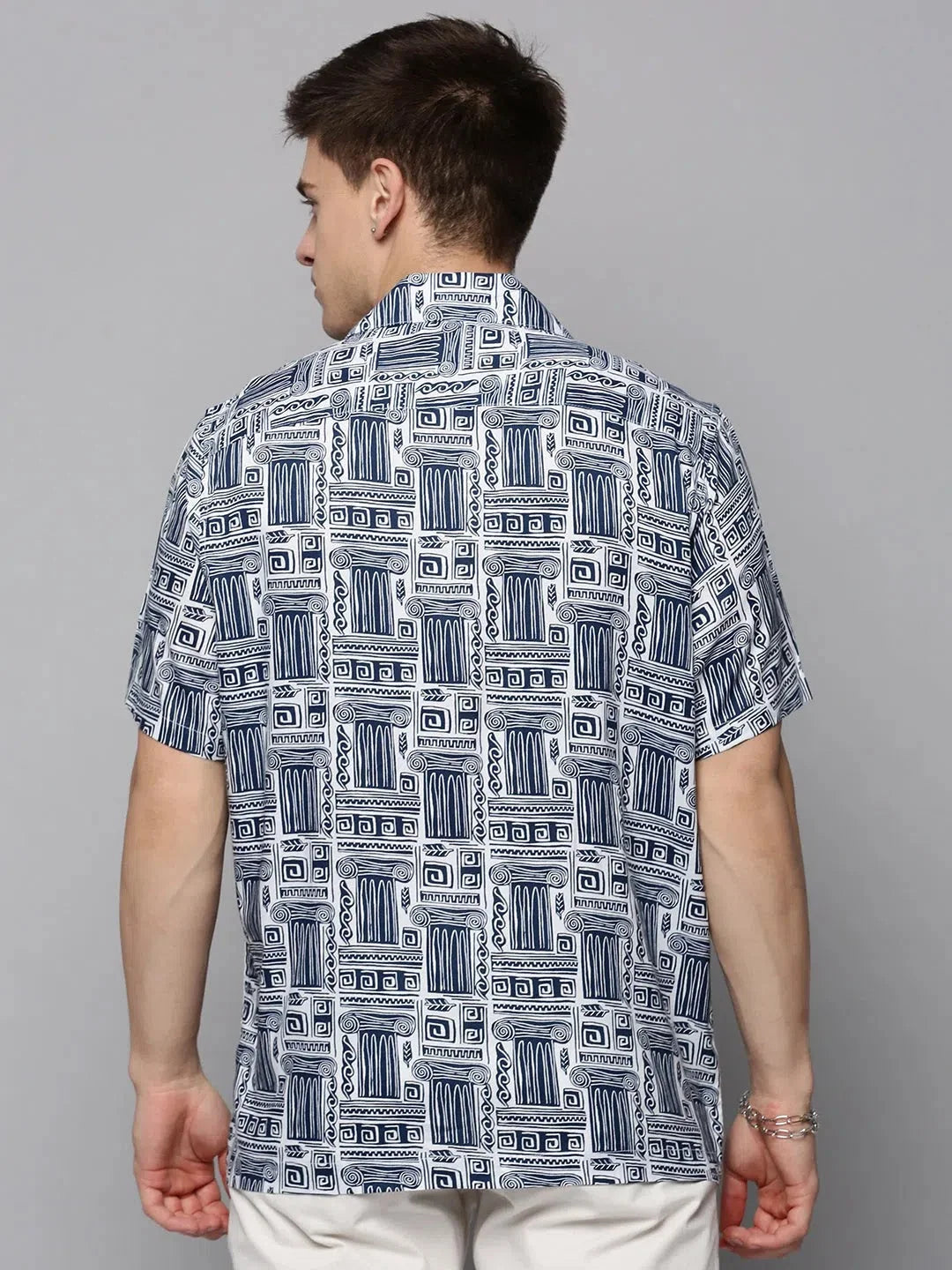 White Printed Mens Shirt - Lightweight Viscose Shirt | DesiQlo