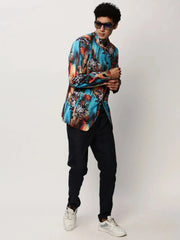 Men Blue Printed Casual Blazers-SOBLZ-083-9-Blue