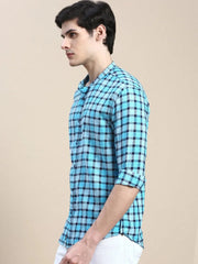 Men Blue Checked Casual Shirt-LAVINIA-1104-Turquoiseblue