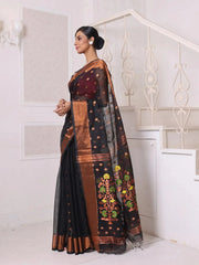 Black Cotton Saree With Ethnic Motifs-MA66BCT431080056