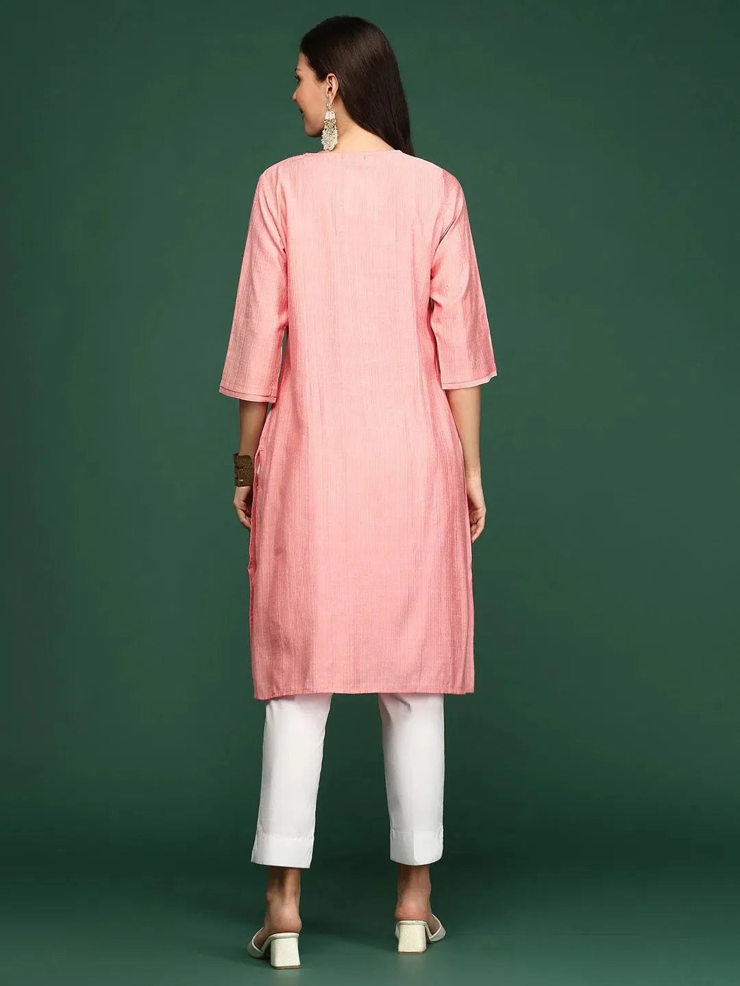 Peach Embellished Kurta - Cotton Indian Kurta for Women