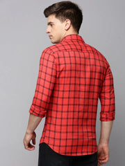 Men Red Checked Casual Shirt-AVACHECKS-5035-Red