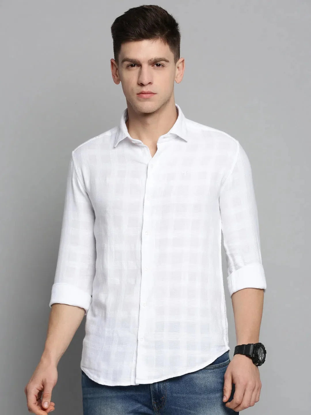 White Solid Mens Shirt - DesiQlo Cotton Casual Shirt
