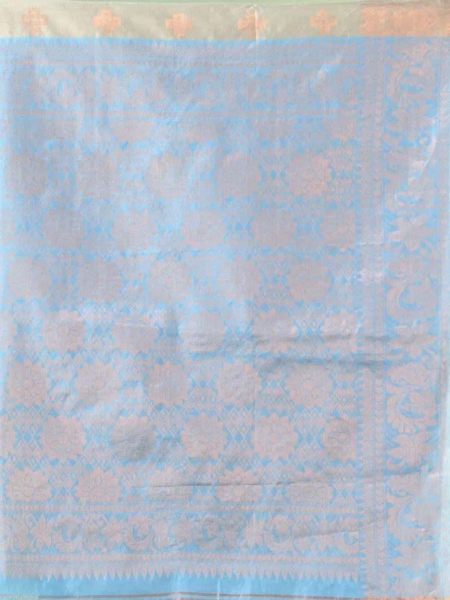 Sky Blue Cotton Saree with Zari - Indian Sari Elegance