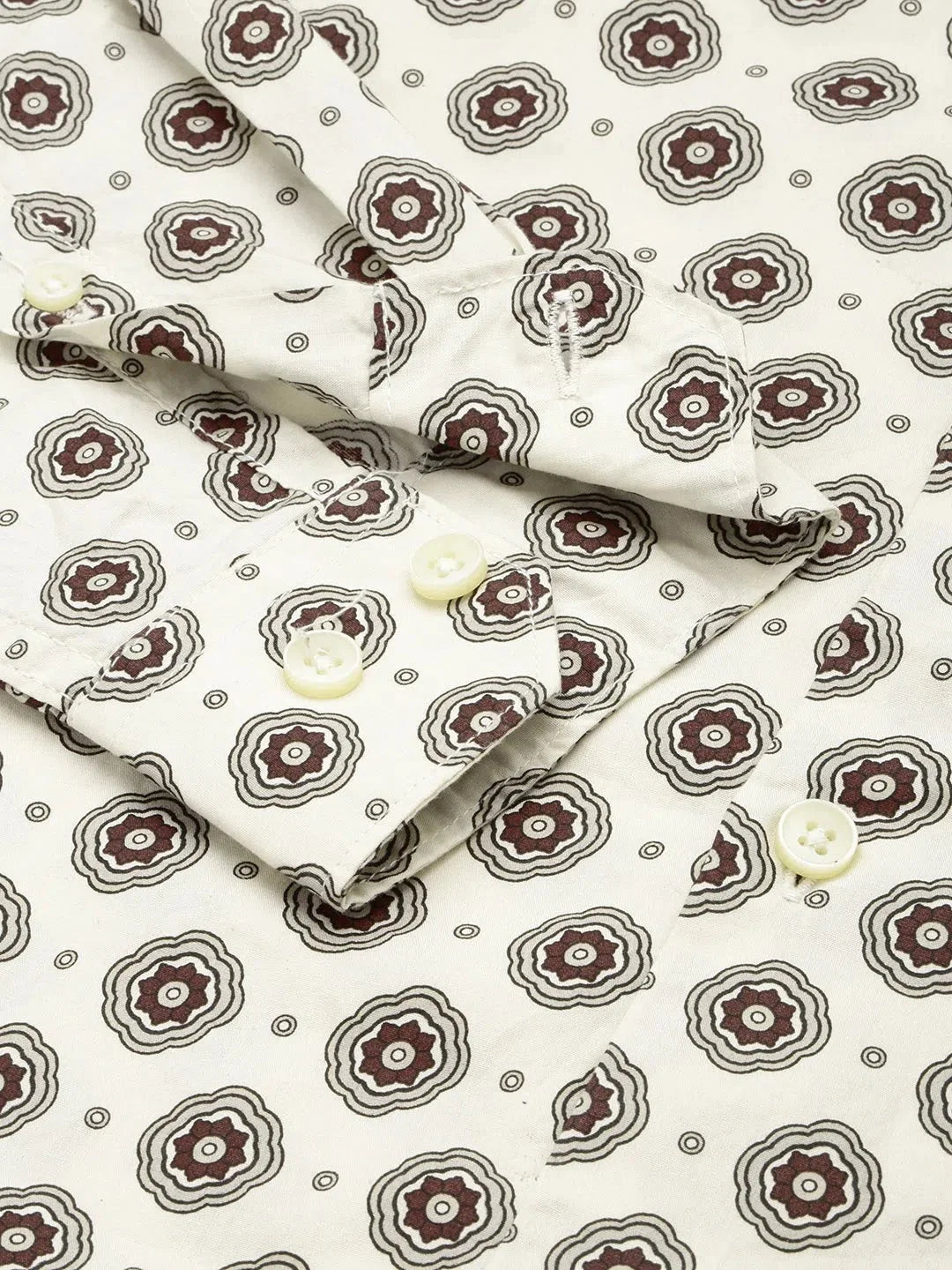 Cream Printed Mens Shirt | Cotton Casual Shirt | DesiQlo
