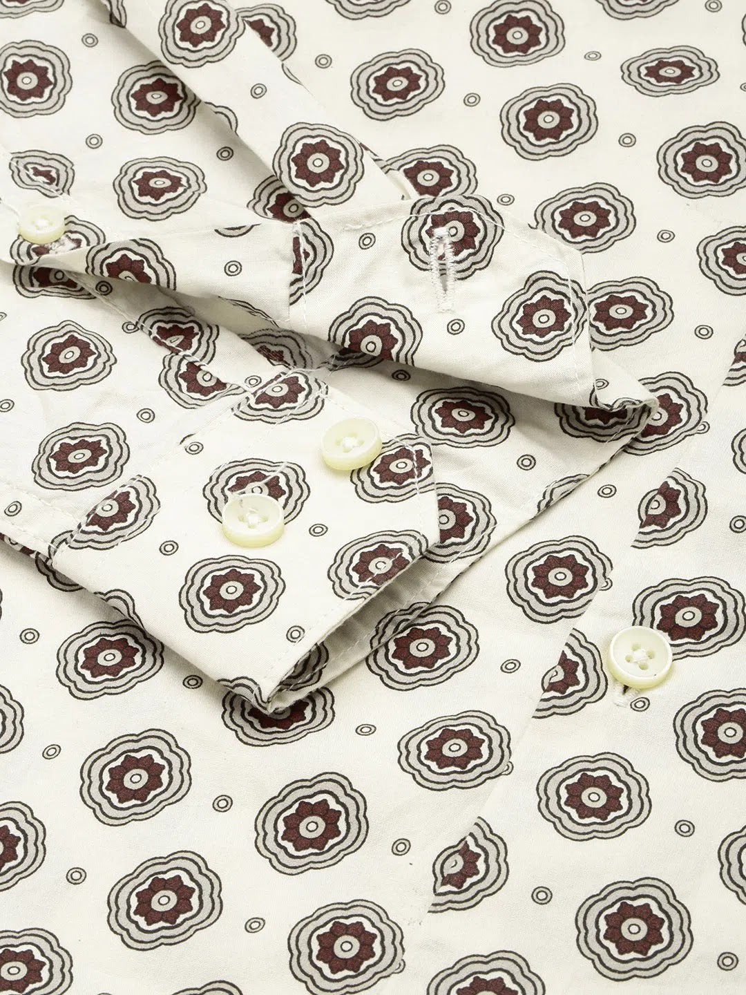 Cream Printed Mens Shirt | Cotton Casual Shirt | DesiQlo