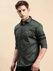 Men Green Solid Casual Shirt-CHERRY-0321-Olive