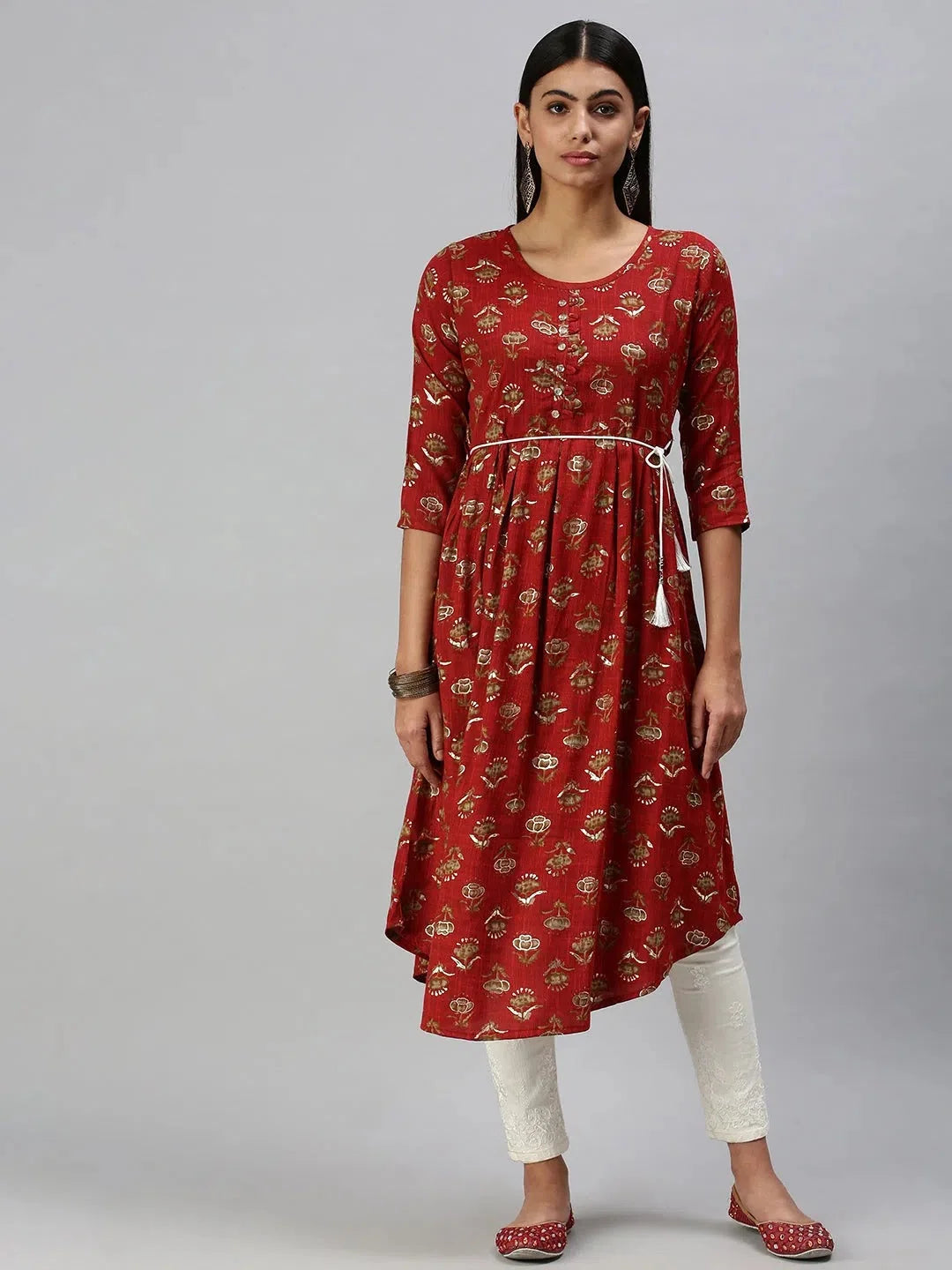 Women's Red Printed A-Line Kurta | Trendy Indian Kurtis Online