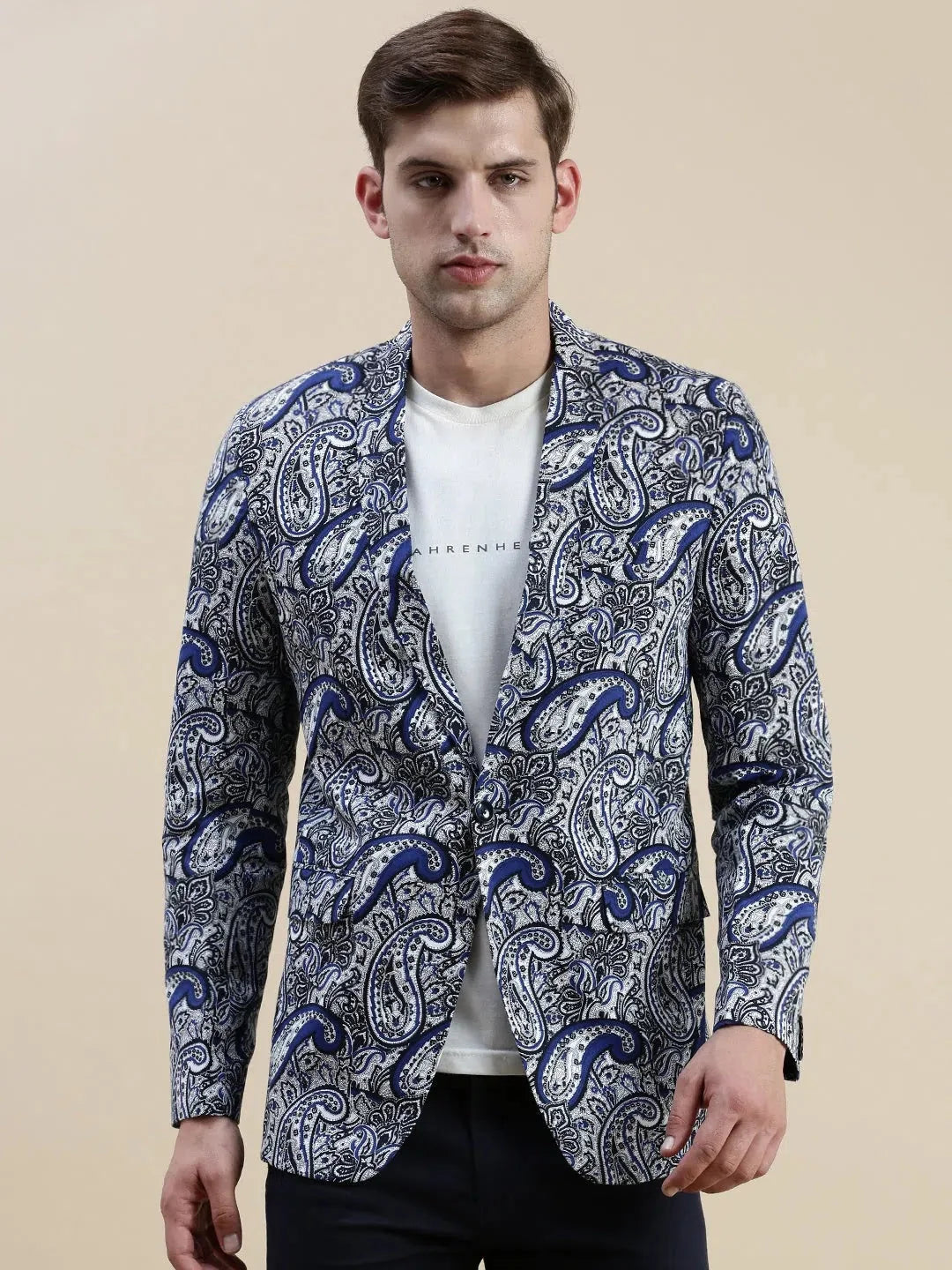 Blue Printed Men's Blazer | Stylish Men's Ethnic Wear