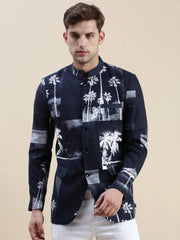 Men Navy Printed Casual Blazer-SOBLZ-71-13-Navyblue