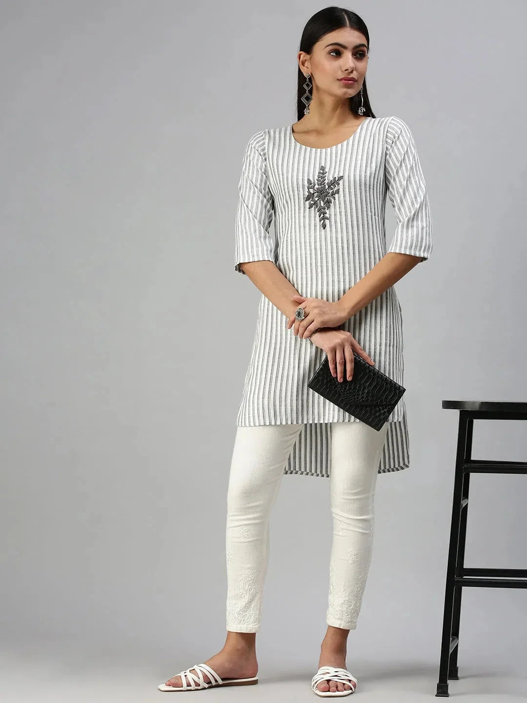 White Printed Kurti | Women's Cotton Tunic Top Online